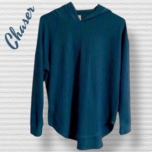📫CHASER TEAL RIBBED HOODED SHIRT